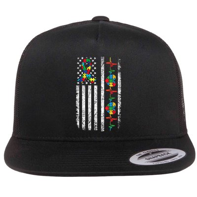 Autism American Flag Autistic Awareness Warrior Support Gift Flatbill Hat