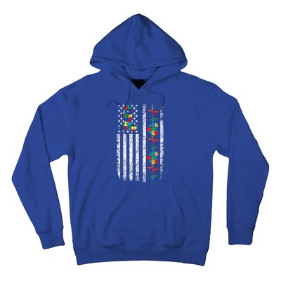 Autism American Flag Autistic Awareness Warrior Support Gift Hoodie