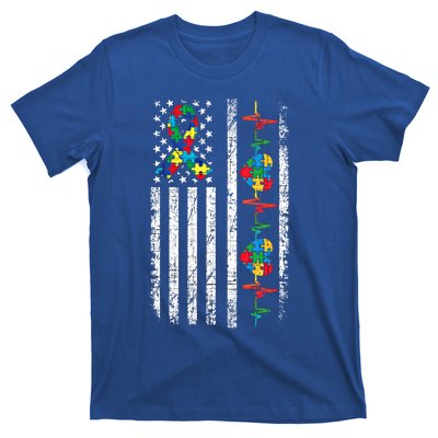 Autism American Flag Autistic Awareness Warrior Support Gift T-Shirt