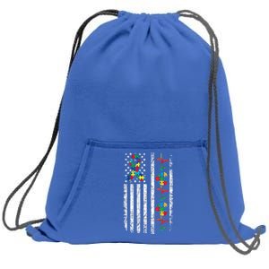 Autism American Flag Autistic Awareness Warrior Support Gift Sweatshirt Cinch Pack Bag