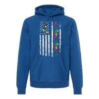 Autism American Flag Autistic Awareness Warrior Support Gift Premium Hoodie