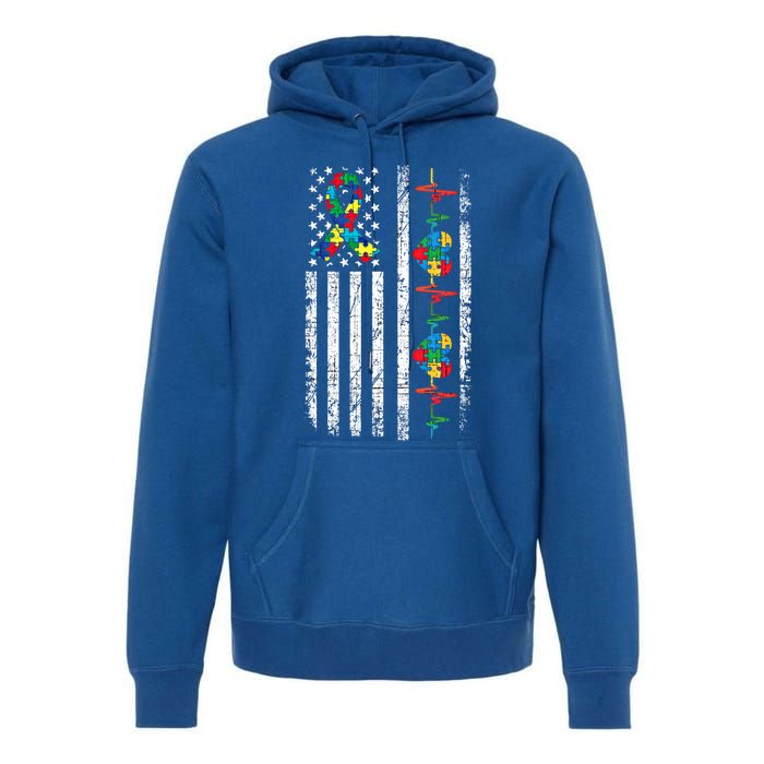 Autism American Flag Autistic Awareness Warrior Support Gift Premium Hoodie