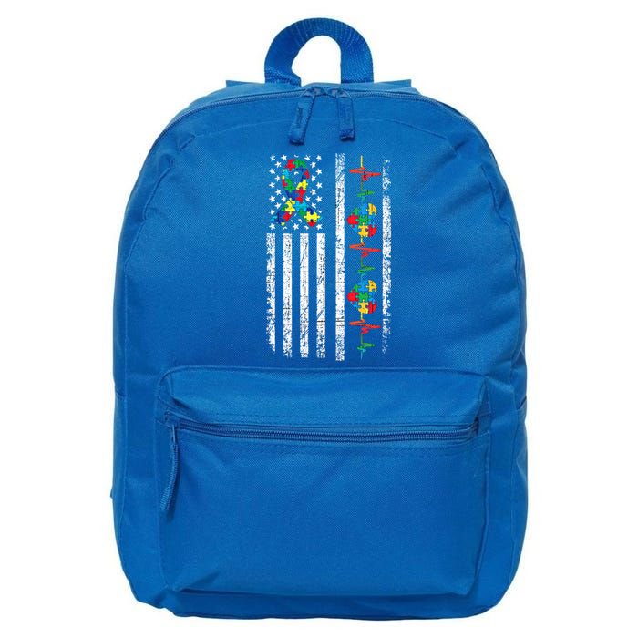 Autism American Flag Autistic Awareness Warrior Support Gift 16 in Basic Backpack