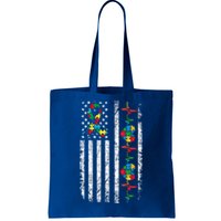 Autism American Flag Autistic Awareness Warrior Support Gift Tote Bag