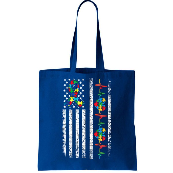 Autism American Flag Autistic Awareness Warrior Support Gift Tote Bag