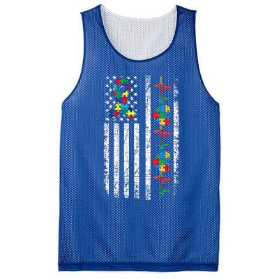 Autism American Flag Autistic Awareness Warrior Support Gift Mesh Reversible Basketball Jersey Tank