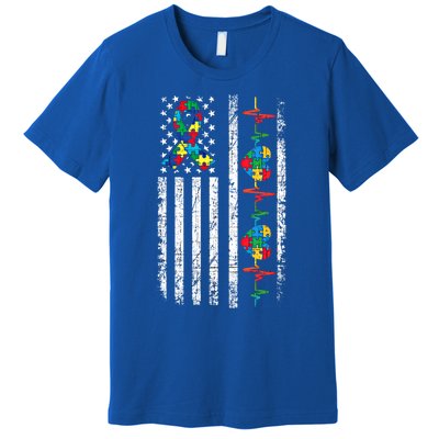 Autism American Flag Autistic Awareness Warrior Support Gift Premium T-Shirt