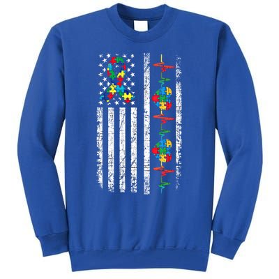 Autism American Flag Autistic Awareness Warrior Support Gift Tall Sweatshirt