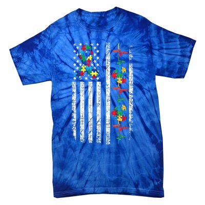 Autism American Flag Autistic Awareness Warrior Support Gift Tie-Dye T-Shirt