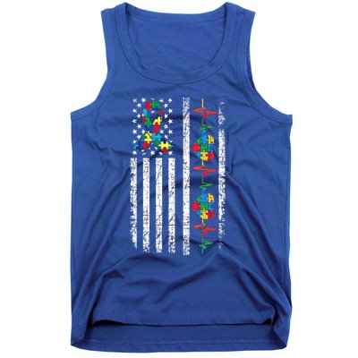 Autism American Flag Autistic Awareness Warrior Support Gift Tank Top