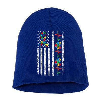 Autism American Flag Autistic Awareness Warrior Support Gift Short Acrylic Beanie