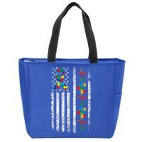 Autism American Flag Autistic Awareness Warrior Support Gift Zip Tote Bag