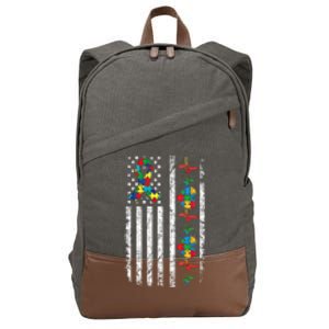 Autism American Flag Autistic Awareness Warrior Support Gift Cotton Canvas Backpack