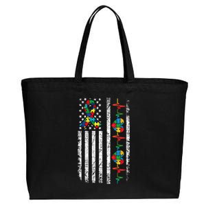 Autism American Flag Autistic Awareness Warrior Support Gift Cotton Canvas Jumbo Tote