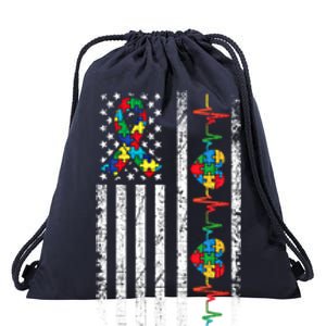 Autism American Flag Autistic Awareness Warrior Support Gift Drawstring Bag