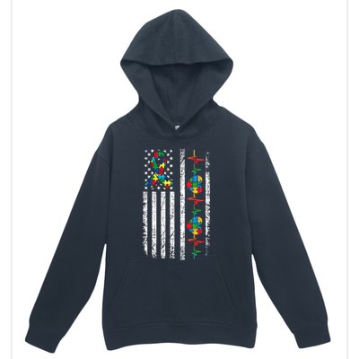 Autism American Flag Autistic Awareness Warrior Support Gift Urban Pullover Hoodie