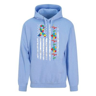 Autism American Flag Autistic Awareness Warrior Support Gift Unisex Surf Hoodie