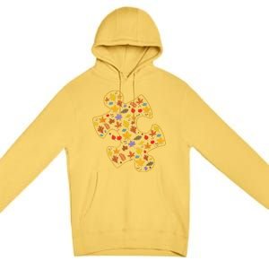 Autism Awareness Fall Leaf Autumn Thanksgiving Puzzle Piece Premium Pullover Hoodie