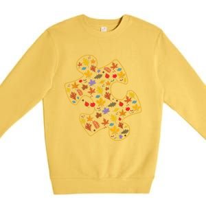 Autism Awareness Fall Leaf Autumn Thanksgiving Puzzle Piece Premium Crewneck Sweatshirt