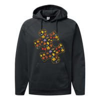 Autism Awareness Fall Leaf Autumn Thanksgiving Puzzle Piece Performance Fleece Hoodie