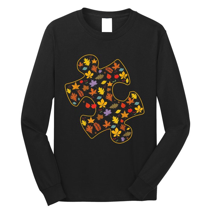 Autism Awareness Fall Leaf Autumn Thanksgiving Puzzle Piece Long Sleeve Shirt