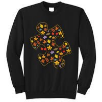 Autism Awareness Fall Leaf Autumn Thanksgiving Puzzle Piece Sweatshirt