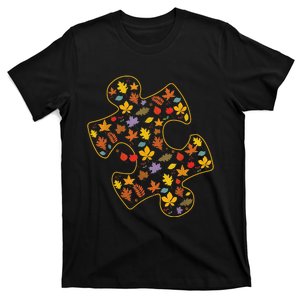 Autism Awareness Fall Leaf Autumn Thanksgiving Puzzle Piece T-Shirt