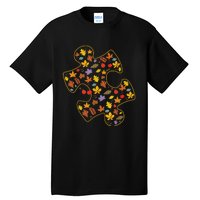 Autism Awareness Fall Leaf Autumn Thanksgiving Puzzle Piece Tall T-Shirt