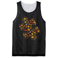 Autism Awareness Fall Leaf Autumn Thanksgiving Puzzle Piece Mesh Reversible Basketball Jersey Tank