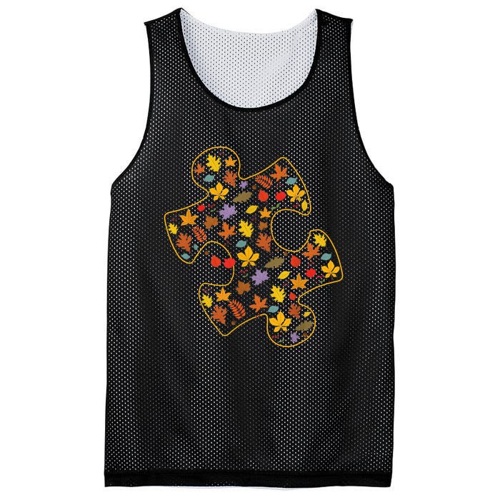 Autism Awareness Fall Leaf Autumn Thanksgiving Puzzle Piece Mesh Reversible Basketball Jersey Tank