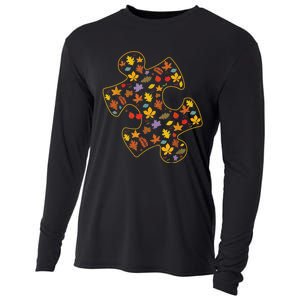 Autism Awareness Fall Leaf Autumn Thanksgiving Puzzle Piece Cooling Performance Long Sleeve Crew