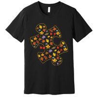 Autism Awareness Fall Leaf Autumn Thanksgiving Puzzle Piece Premium T-Shirt