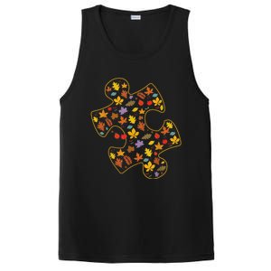 Autism Awareness Fall Leaf Autumn Thanksgiving Puzzle Piece PosiCharge Competitor Tank