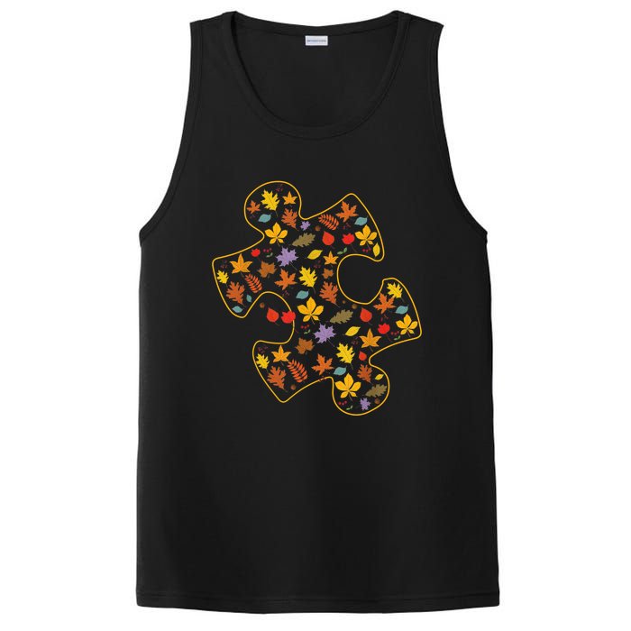 Autism Awareness Fall Leaf Autumn Thanksgiving Puzzle Piece PosiCharge Competitor Tank