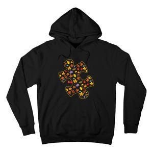 Autism Awareness Fall Leaf Autumn Thanksgiving Puzzle Piece Tall Hoodie