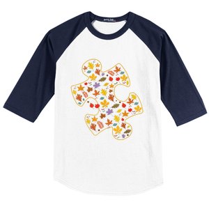 Autism Awareness Fall Leaf Autumn Thanksgiving Puzzle Piece Baseball Sleeve Shirt