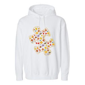 Autism Awareness Fall Leaf Autumn Thanksgiving Puzzle Piece Garment-Dyed Fleece Hoodie