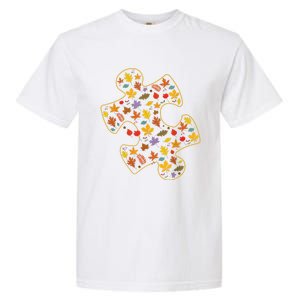 Autism Awareness Fall Leaf Autumn Thanksgiving Puzzle Piece Garment-Dyed Heavyweight T-Shirt