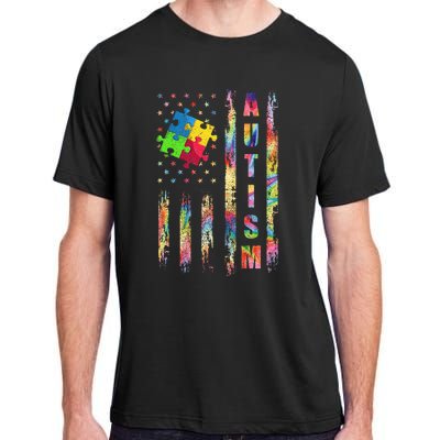 Autism Awareness Flag American Flag Autism Dad Mom Adult ChromaSoft Performance T-Shirt