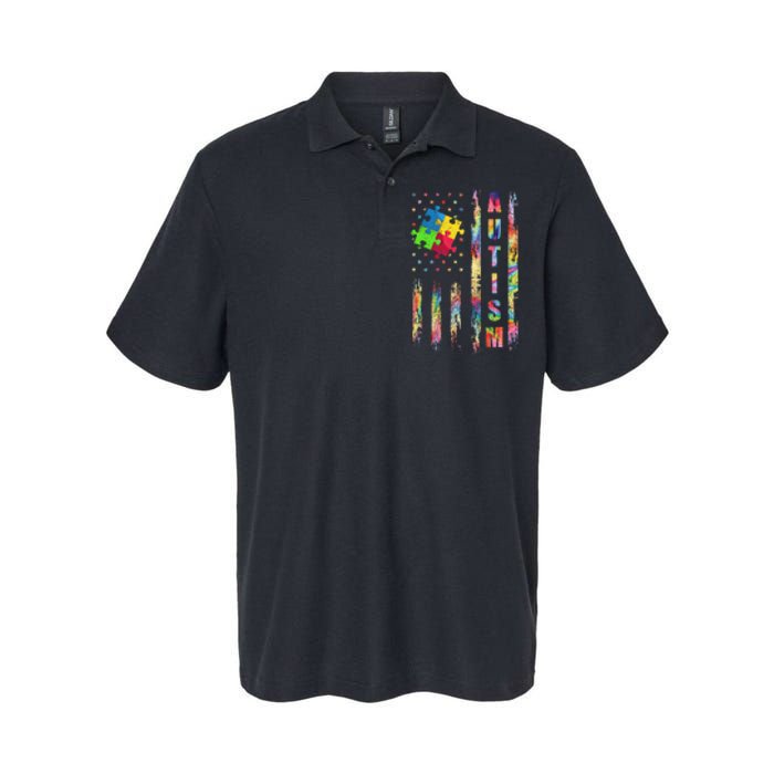 Autism Awareness Flag American Flag Autism Dad Mom Softstyle Adult Sport Polo