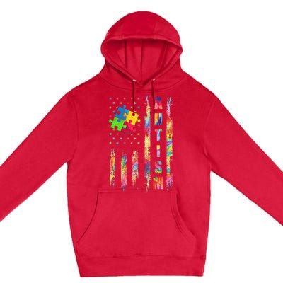 Autism Awareness Flag American Flag Autism Dad Mom Premium Pullover Hoodie