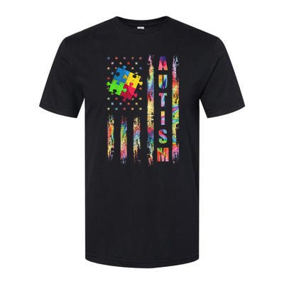 Autism Awareness Flag American Flag Autism Dad Mom Softstyle CVC T-Shirt