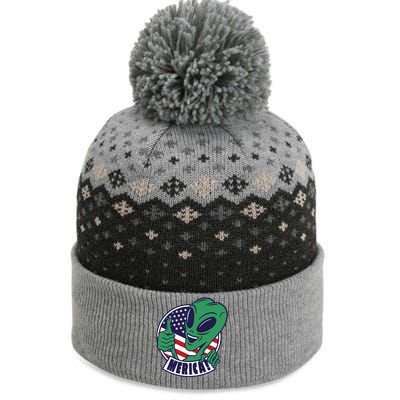 Alien American Flag Funny Merica The Baniff Cuffed Pom Beanie