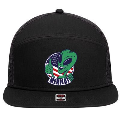 Alien American Flag Funny Merica 7 Panel Mesh Trucker Snapback Hat