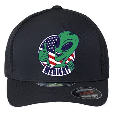 Alien American Flag Funny Merica Flexfit Unipanel Trucker Cap