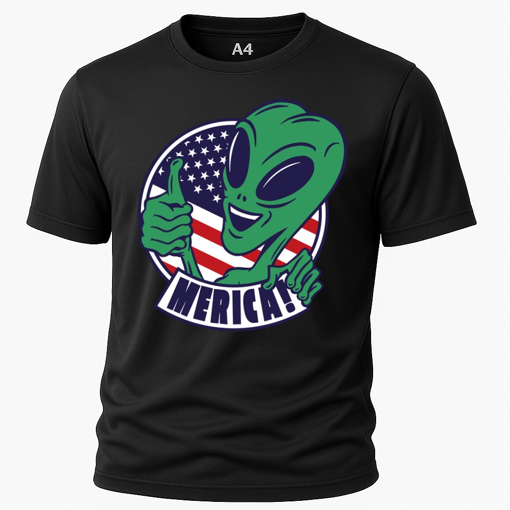 Alien American Flag Funny Merica Cooling Performance Crew T-Shirt