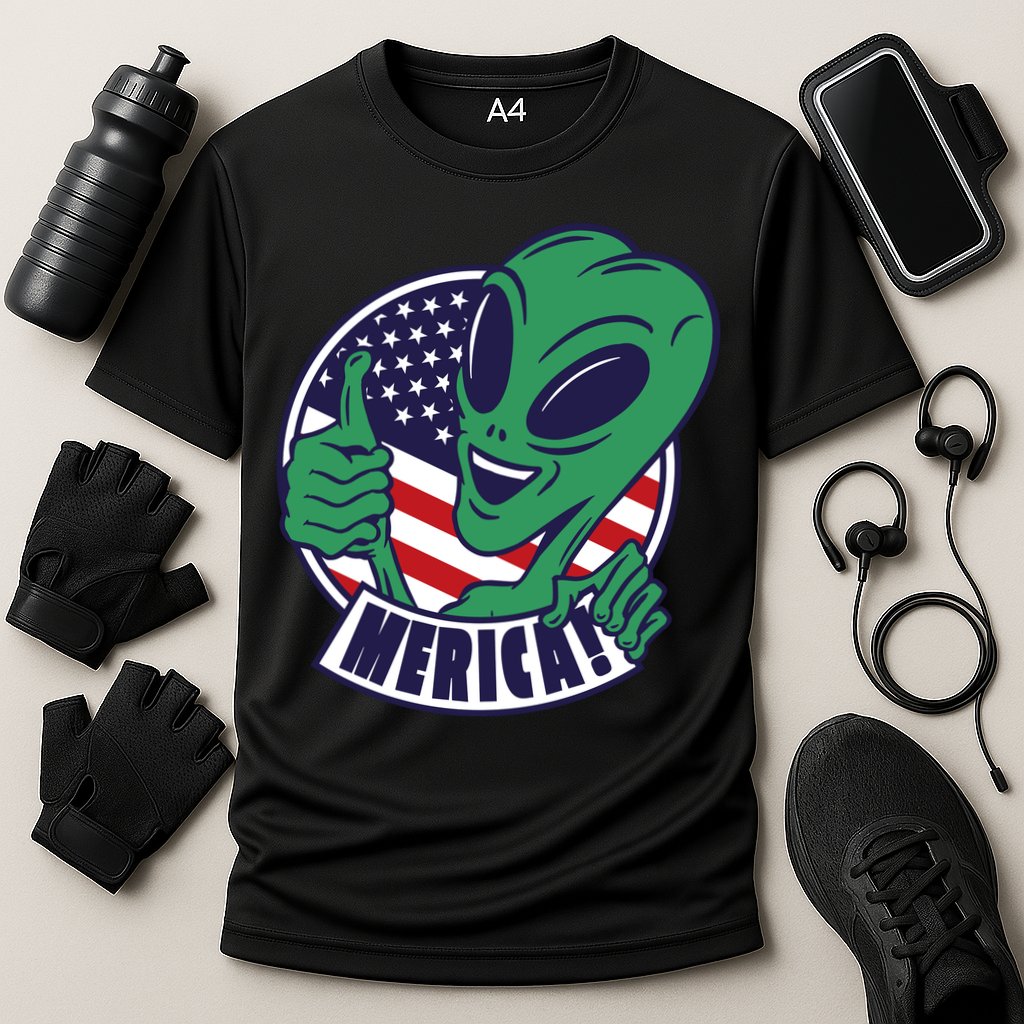 Alien American Flag Funny Merica Cooling Performance Crew T-Shirt