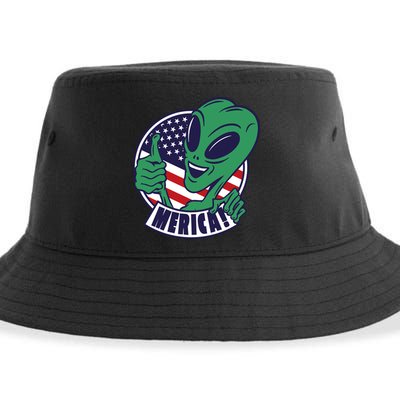Alien American Flag Funny Merica Sustainable Bucket Hat