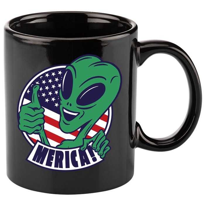 Alien American Flag Funny Merica 11oz C Handle Ceramic Mug