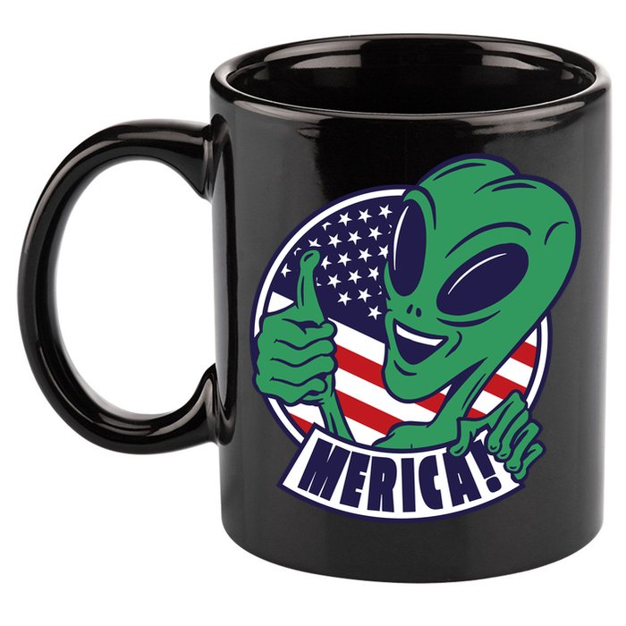 Alien American Flag Funny Merica 11oz C Handle Ceramic Mug